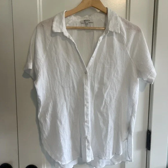 Madewell Shirt White Linen Gauze Short Sleeve Button Up Womens Medium - Picture 1 of 7